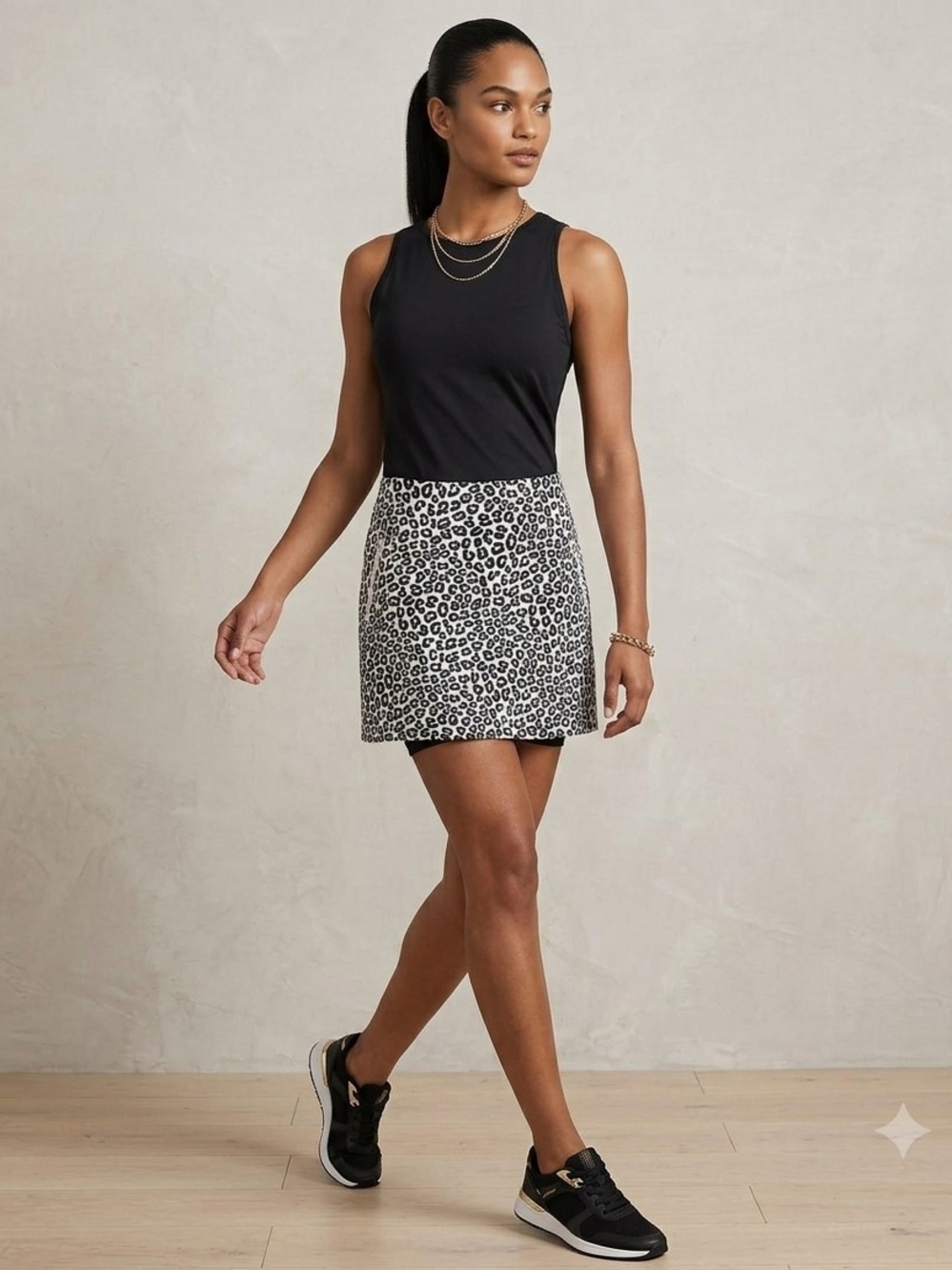 Tail Black and White Leopard-Print Performance Mini Skirt